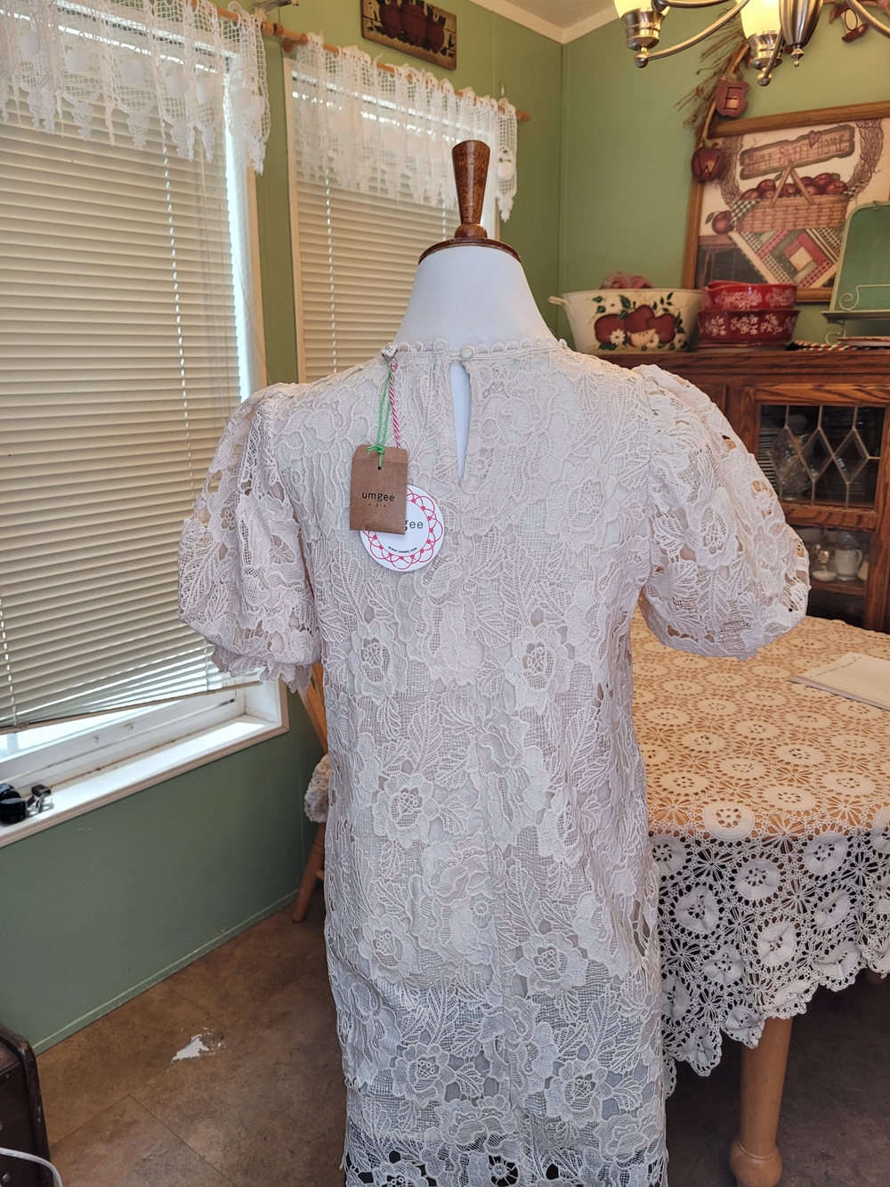 Umgee Cream Lace Puff Sleeve Dress - Picture 3 of 7